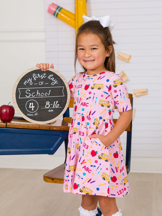 Pink School House Knit S/S Twirl Dress