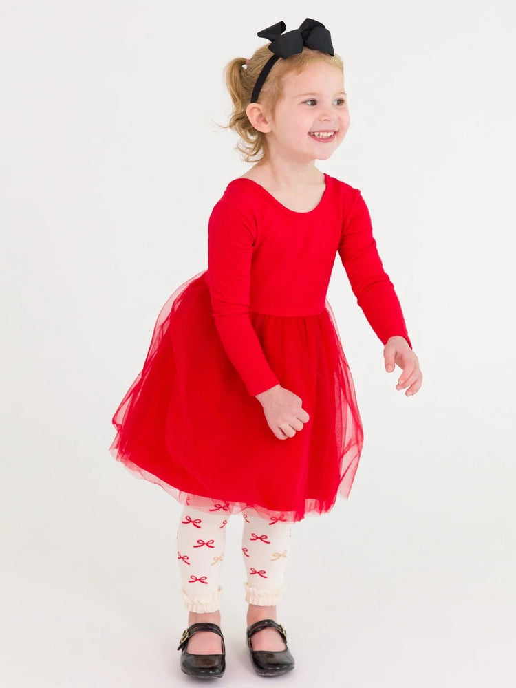 Red Long Sleeve Tulle Twirl Dress