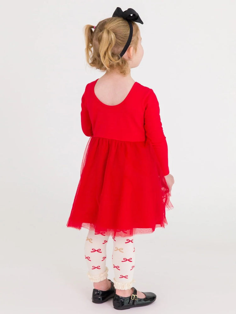 Red Long Sleeve Tulle Twirl Dress