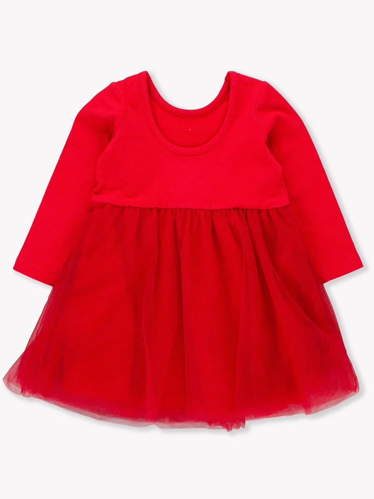 Red Long Sleeve Tulle Twirl Dress