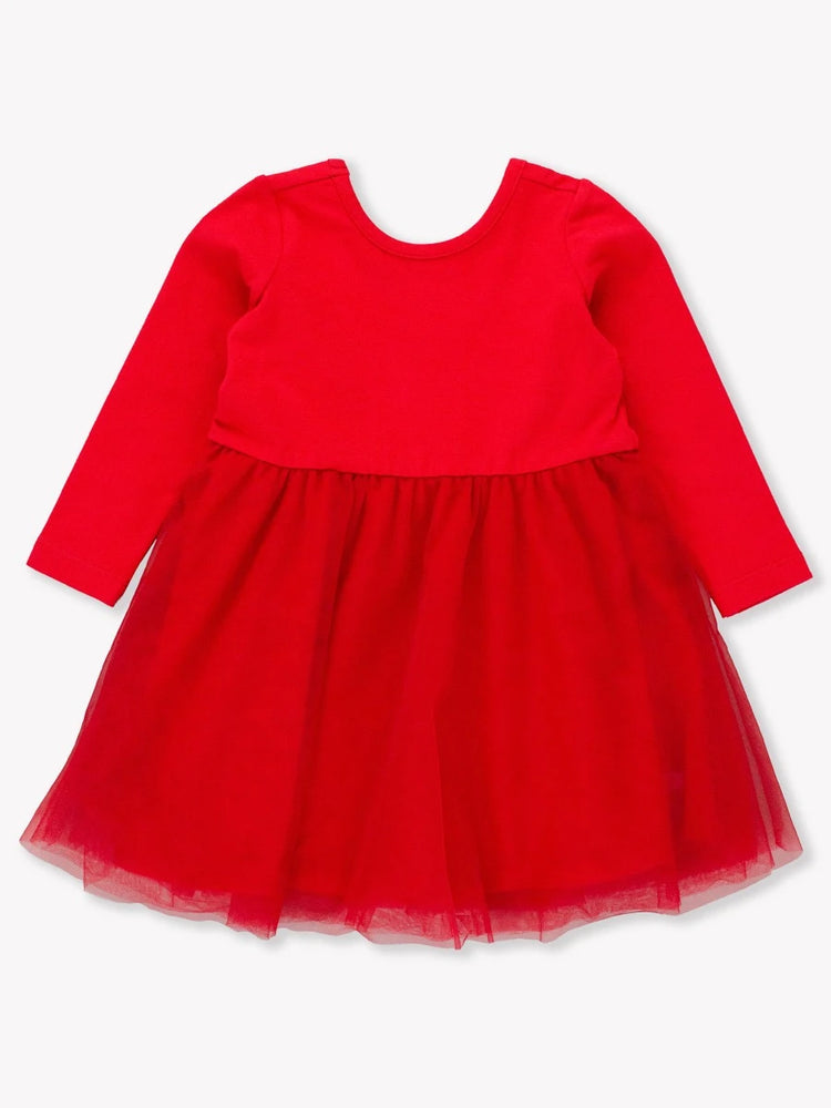 Red Long Sleeve Tulle Twirl Dress