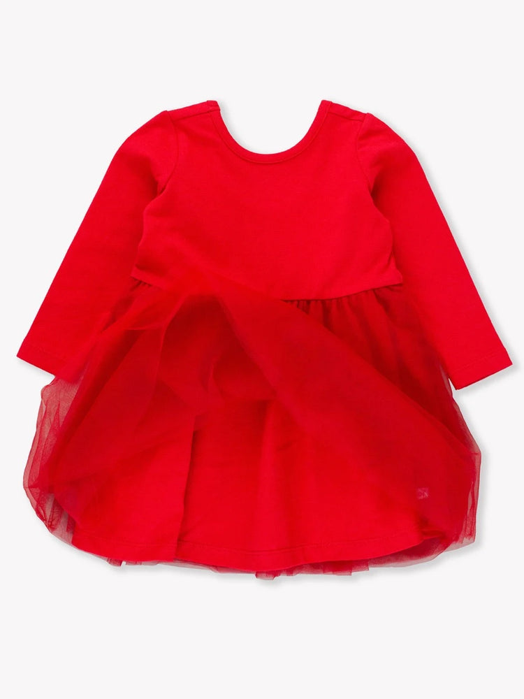 Red Long Sleeve Tulle Twirl Dress