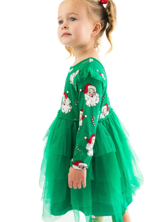 Green Santa Joy Flutter Tulle LS Twirl Dress