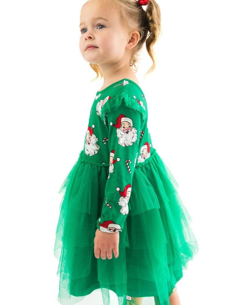 Green Santa Joy Flutter Tulle LS Twirl Dress