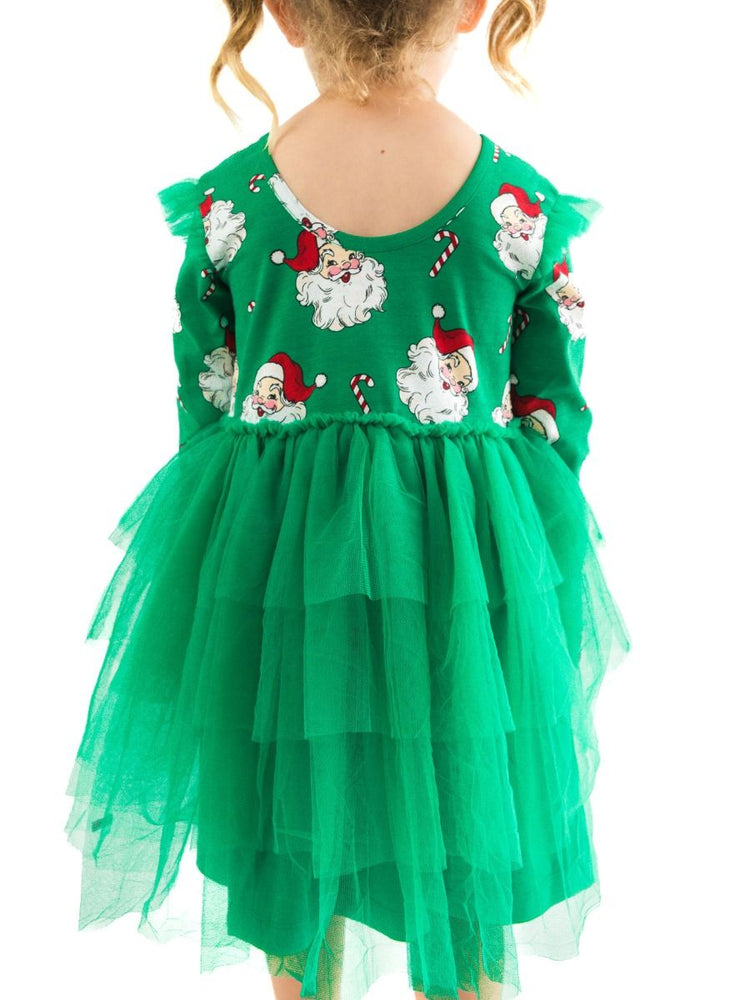 Green Santa Joy Flutter Tulle LS Twirl Dress