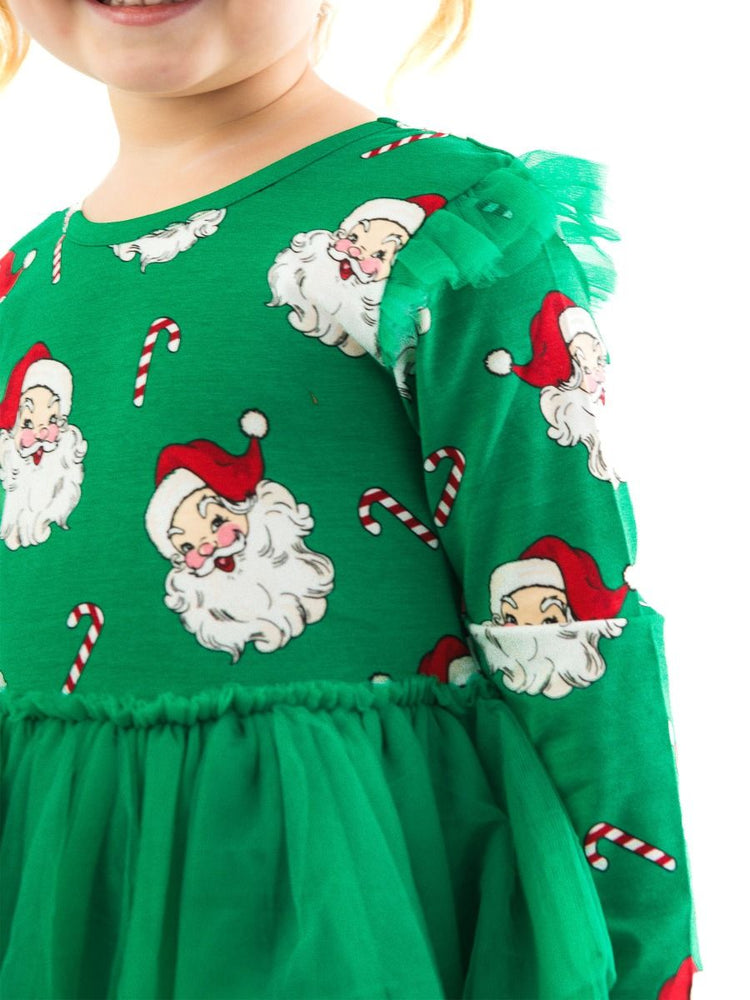 Green Santa Joy Flutter Tulle LS Twirl Dress
