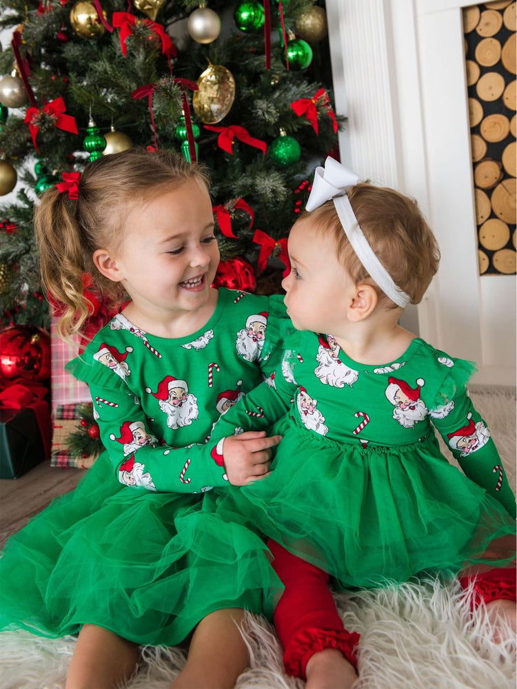 Green Santa Joy Flutter Tulle LS Twirl Dress