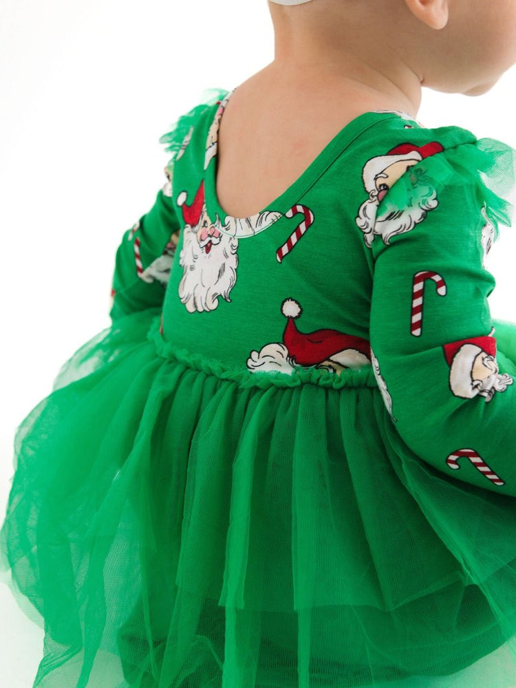 Green Santa Joy Flutter Tulle LS Twirl Dress