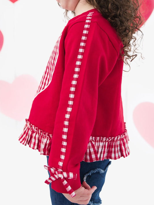 Heart Red Gingham Applique Ruffle Bow Sweatshirt