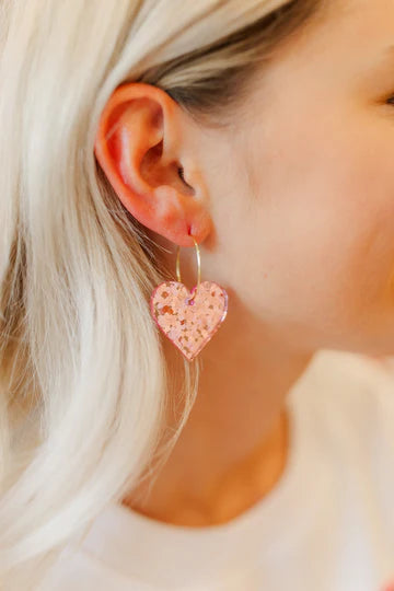 Pink Sequin Heart Hoops