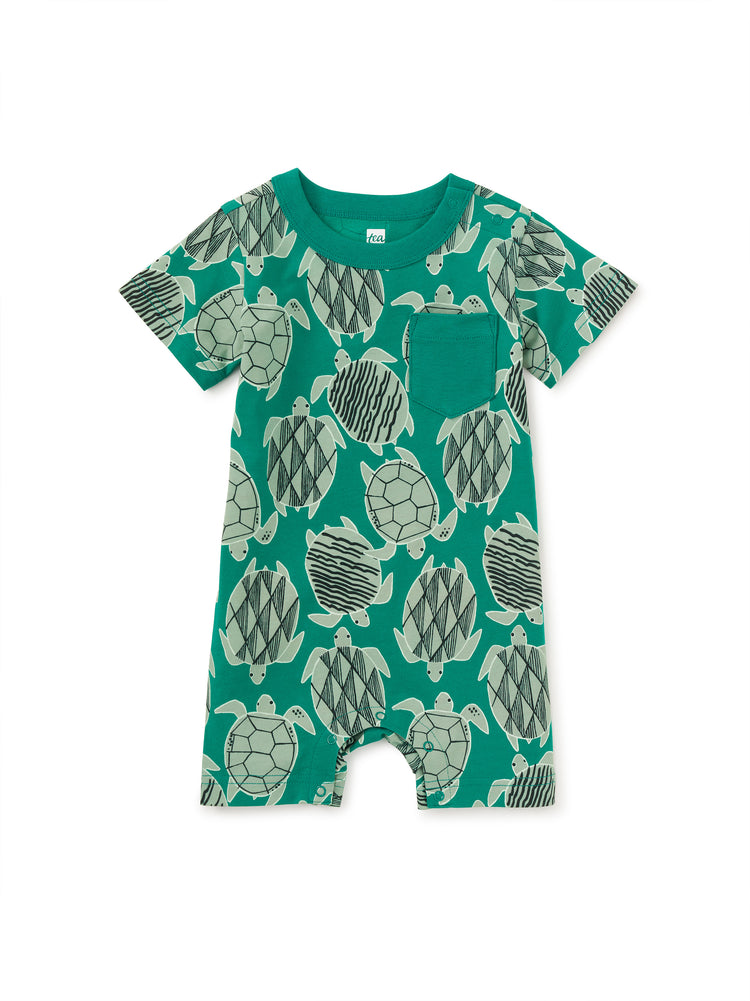 Tiled Turtles Pocket Shortie Baby Romper