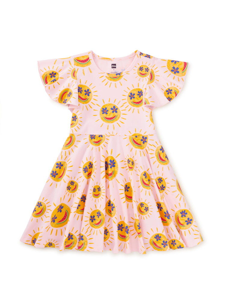 Smiley Sun Flutter Sleeve Twirl Dress