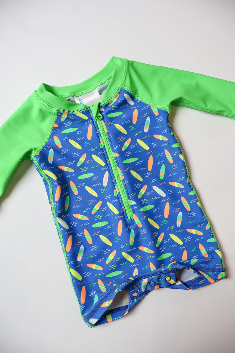 Neon Surfs Up LS 1pc Rash Guard Swimsuit