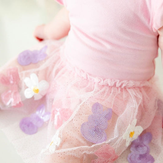 Bunny Bow Sequin Easter S/S Tutu Bodysuit