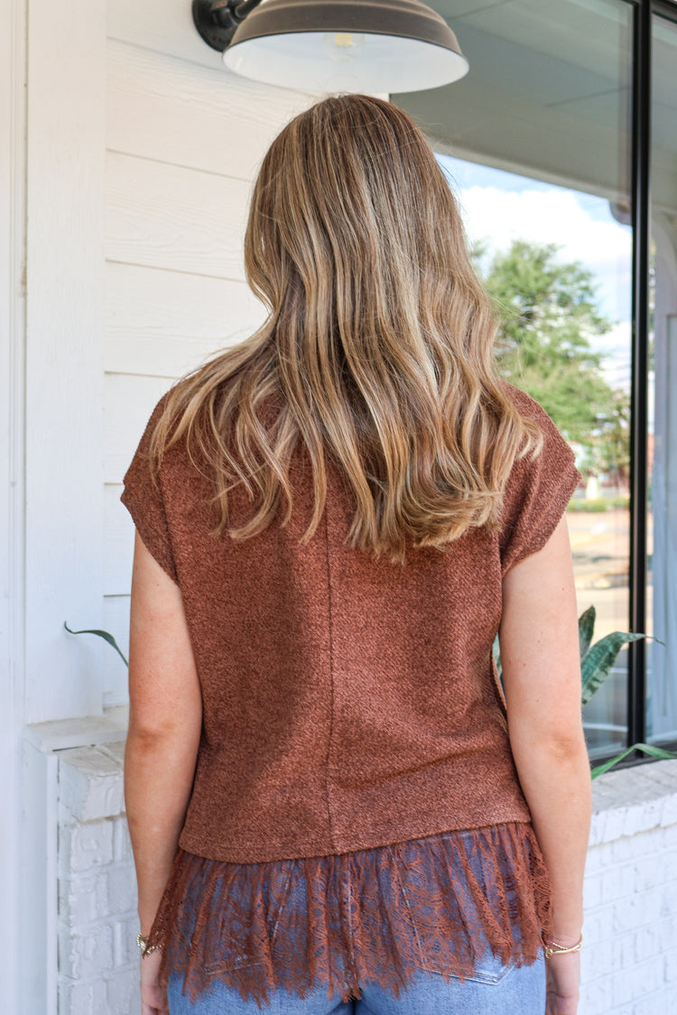 Double Take Lace Trim Top