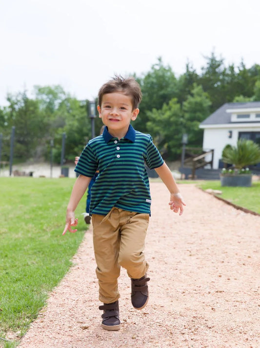 Fir Green & Navy Stripe Short Sleeve Polo Shirt