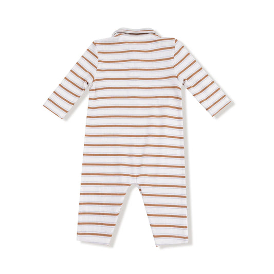 Vintage Stripe Brown Polo Romper