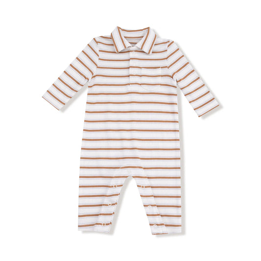 Vintage Stripe Brown Polo Romper