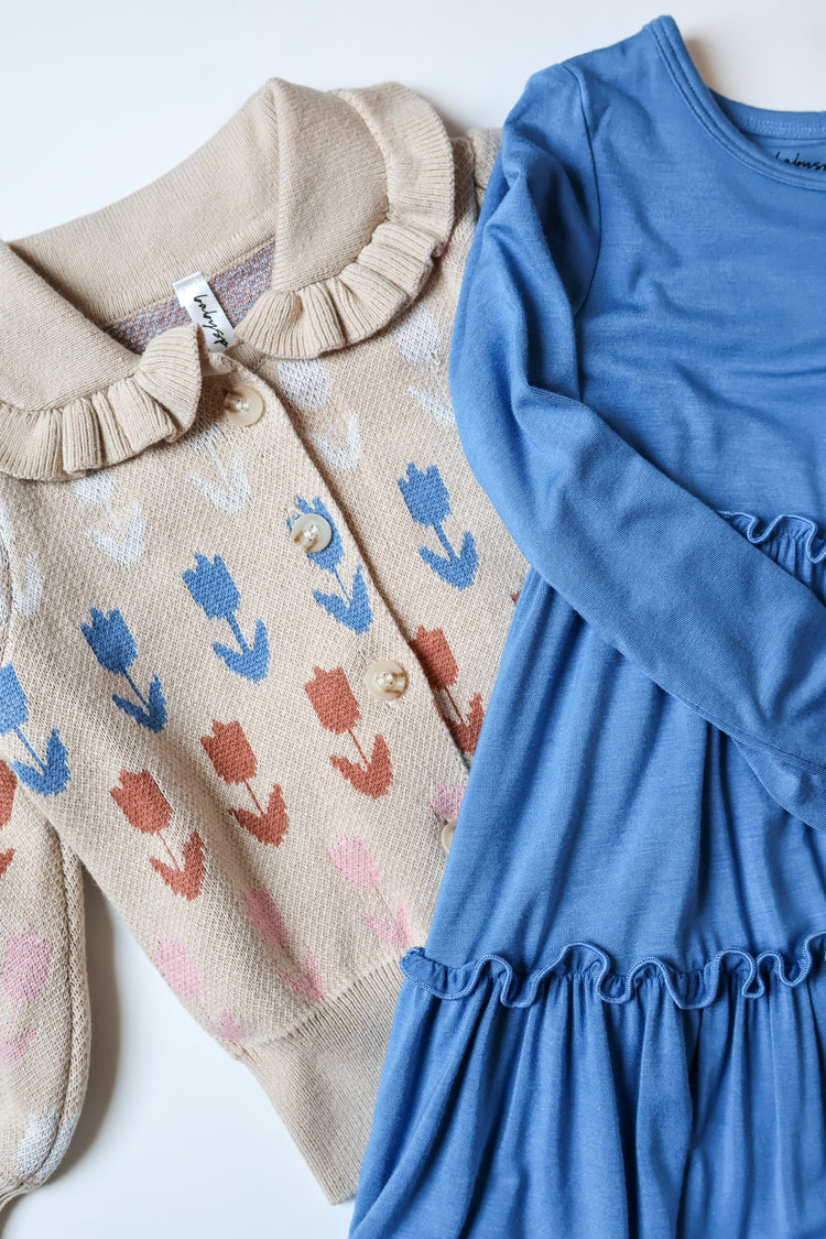 Beige Tulip Intarsia Floral Knit Cardigan
