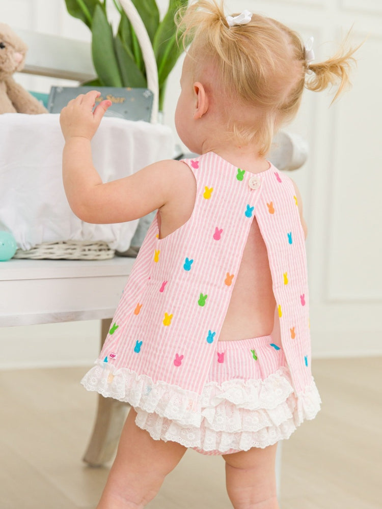 Pink Bunny Stripe Gauze Swing Top & Bloomer Set