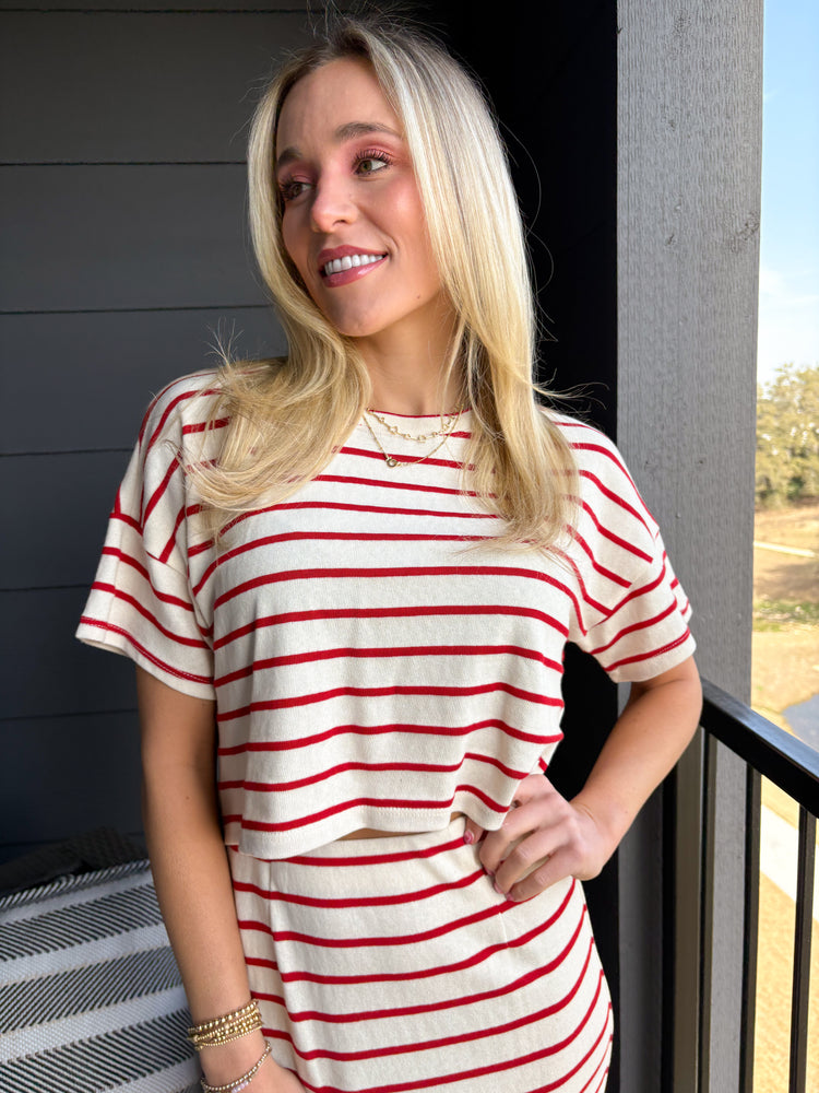 Gabe Red Striped Knit Top