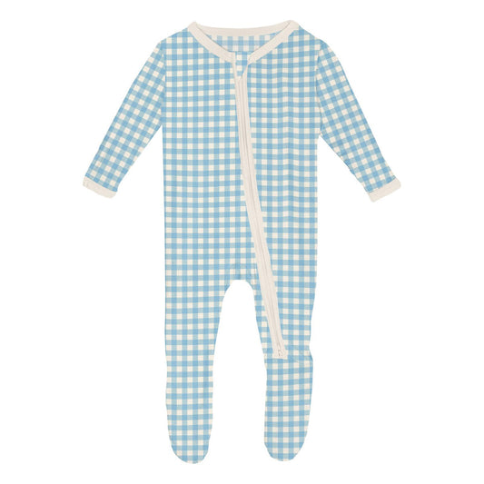 Seaside Blue Gingham Footie w/ 2-way Zipper