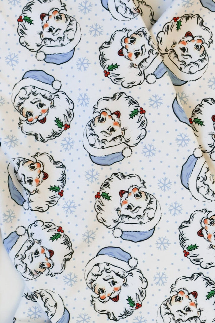 Vintage Blue Santa Ruffle Footie Pajamas