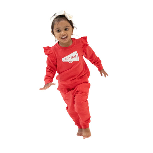 French Terry Red Varsity Ruffle Sweatshirt