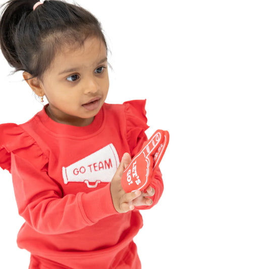 French Terry Red Varsity Ruffle Sweatshirt