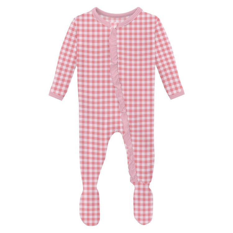 Cake Pop Gingham Ruffle Footie w/ 2-Way Zipper