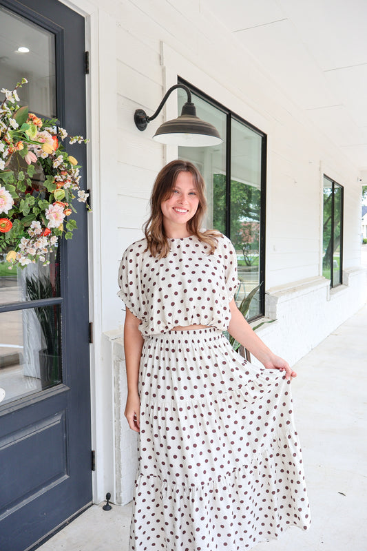 Get Spotted Bubble Hem Top
