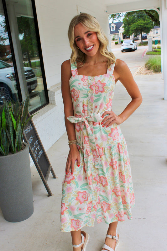 Floral Mirage Flowy Hem Midi Dress