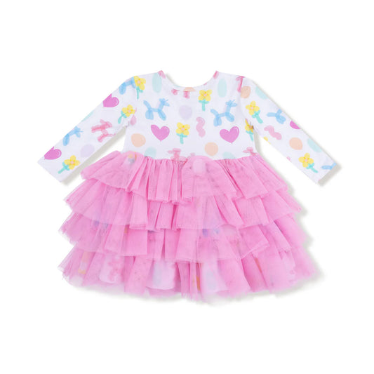 Balloon Animals Pink Twirly LS Tulle Dress