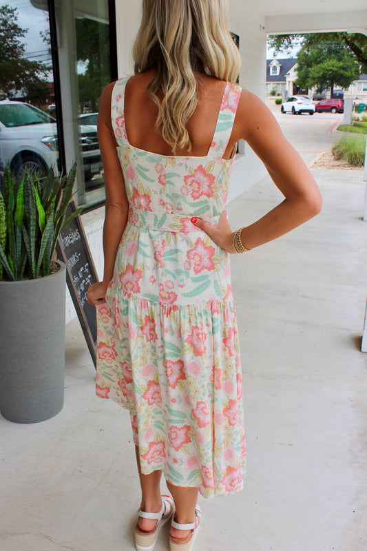 Floral Mirage Flowy Hem Midi Dress