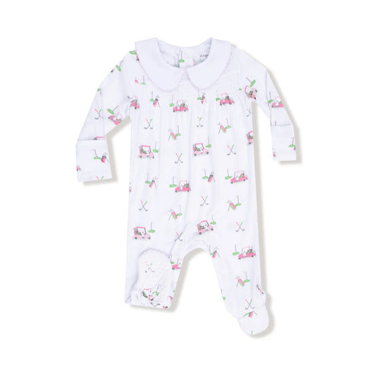 Baby Golf Carts Pink Smocked LS Romper