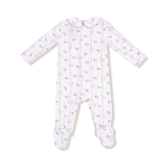 Dainty Buds & Bows Stripe Smocked Footie