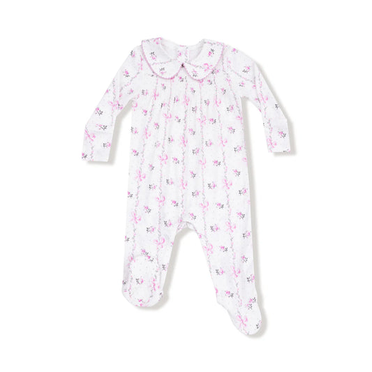 Dainty Buds & Bows Stripe Smocked Footie
