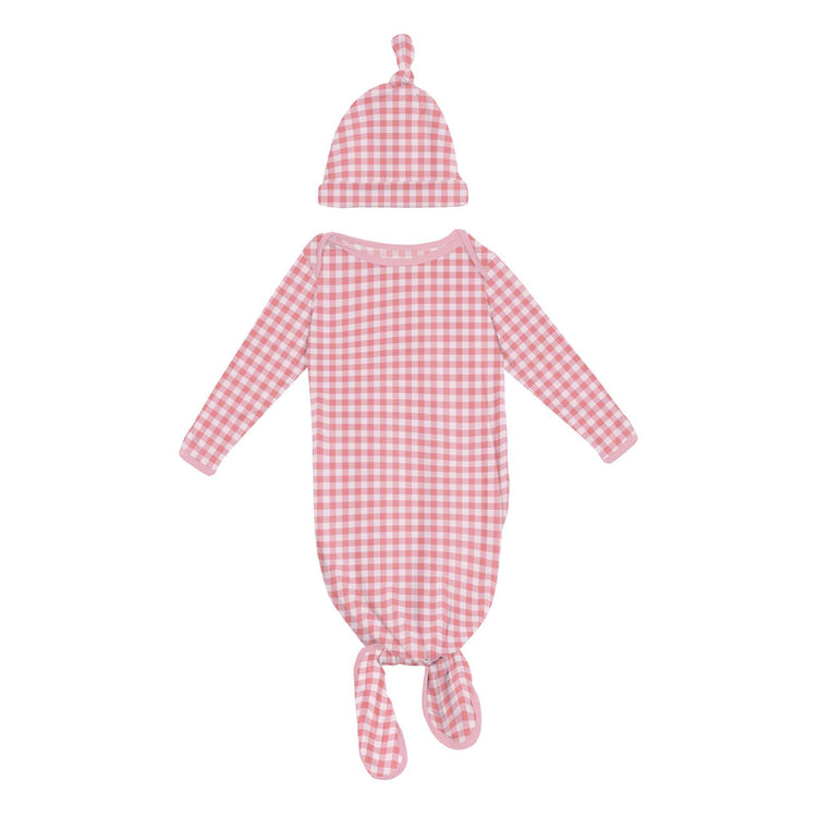 Cake Pop Gingham Knotted Layette Gown & Hat Set