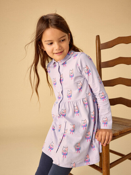 Bowtie Cats Collared LS Shirtdress