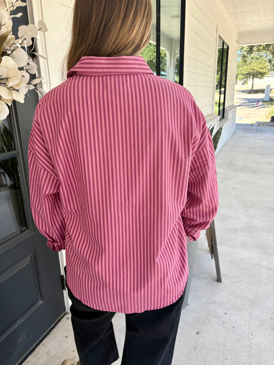 Lilas Stripe Adrianna Button-Up Shirt