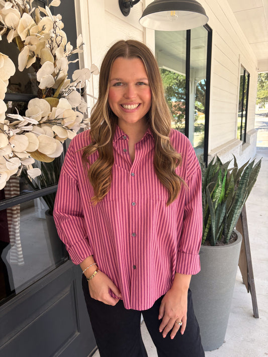 Lilas Stripe Adrianna Button-Up Shirt