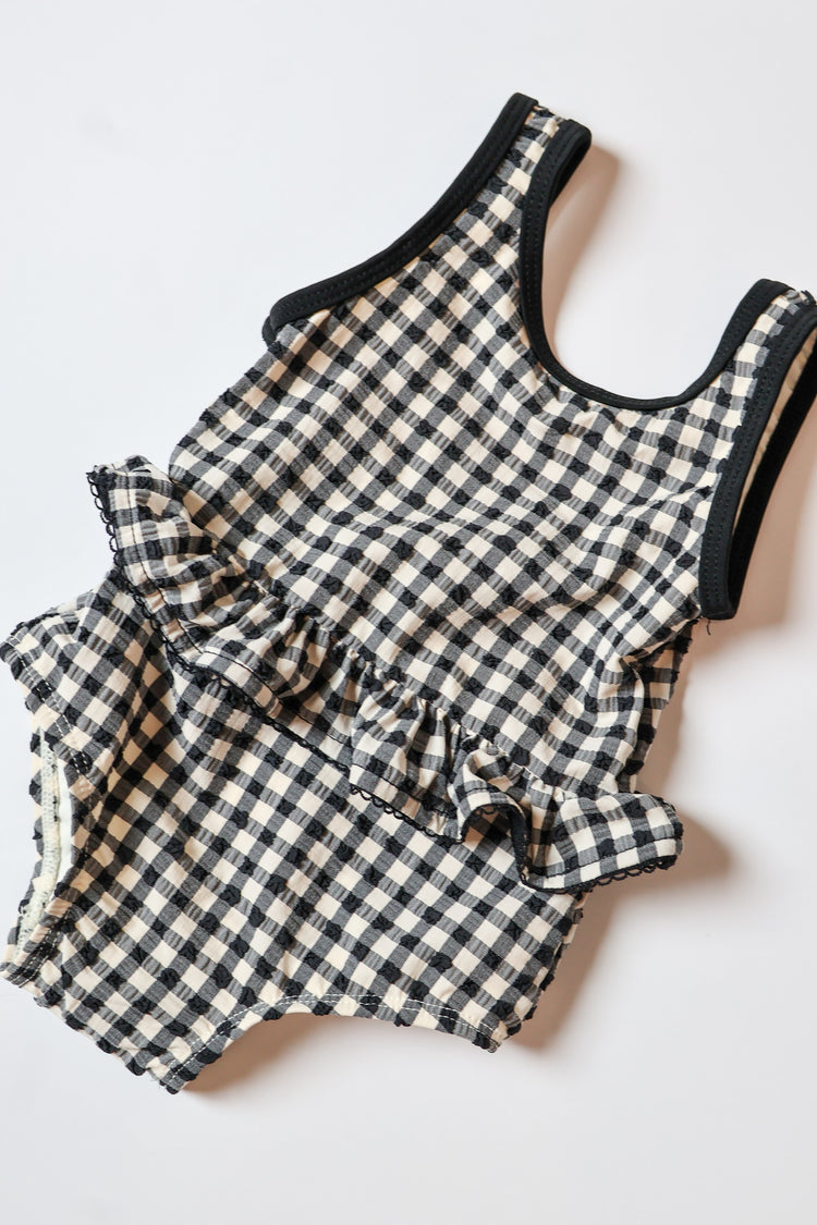 Black Gingham Skirted One-Piece