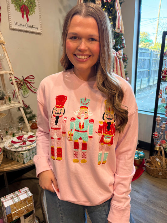 Whimsy Nutcracker Pink Crew Neck Sweatshirt