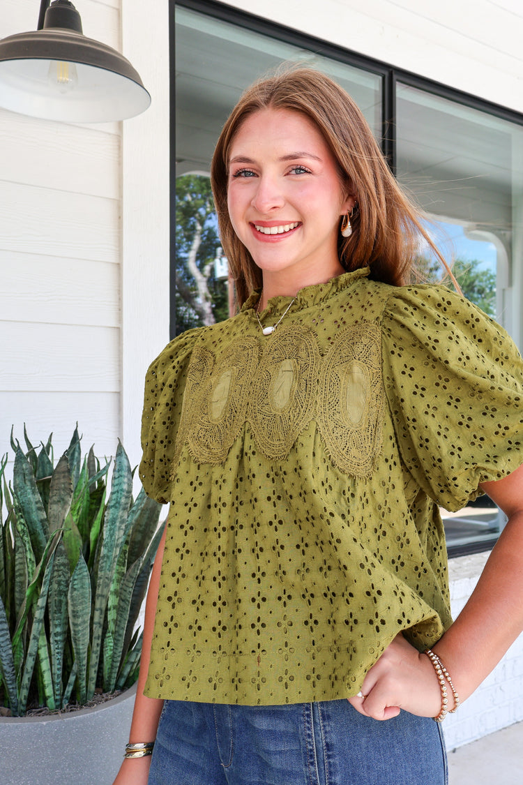 Olive & Ivy Cotton Eyelet Top