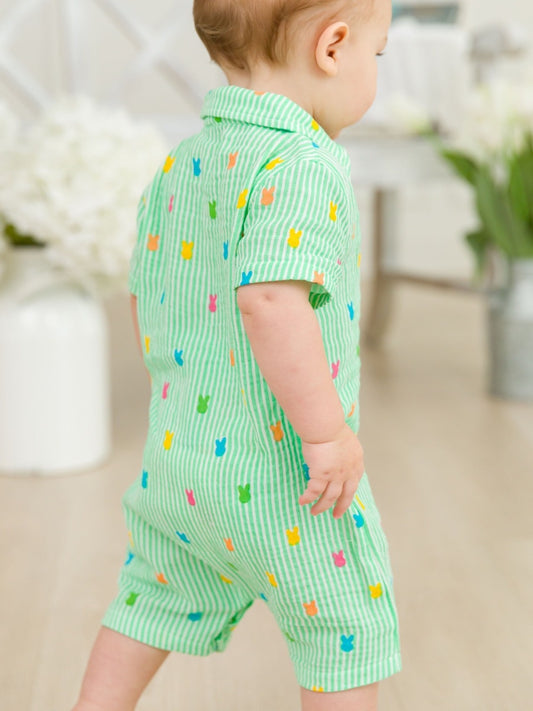 Green Bunny Stripe Gauze B/U Romper