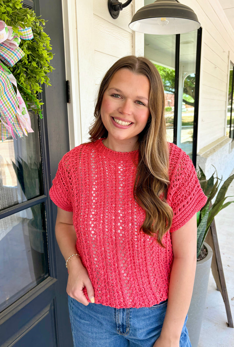 Tasha Peachy Coral Crochet Top
