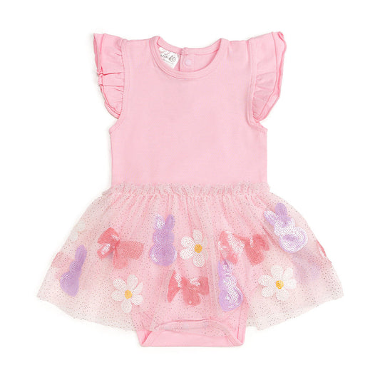 Bunny Bow Sequin Easter S/S Tutu Bodysuit