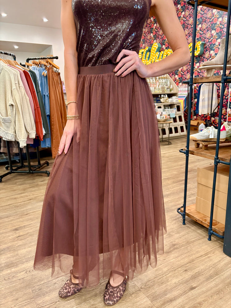 Mocha Moves Tulle Midi Skirt