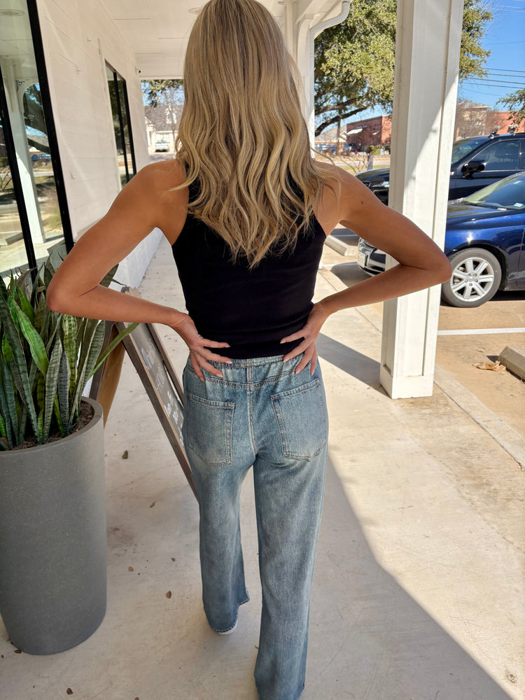 Trendsetter Faux Denim Track Pants