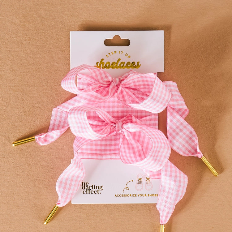 Gingham Pink Step It Up Shoe Laces